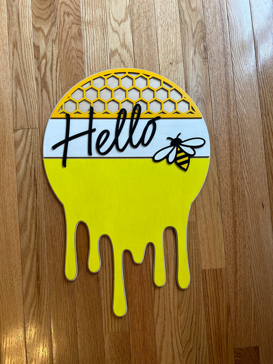 Door Hanger, Hello Honey, Hello Honeybee, Sign, Welcome Sign, Custom, Personalize, Gift